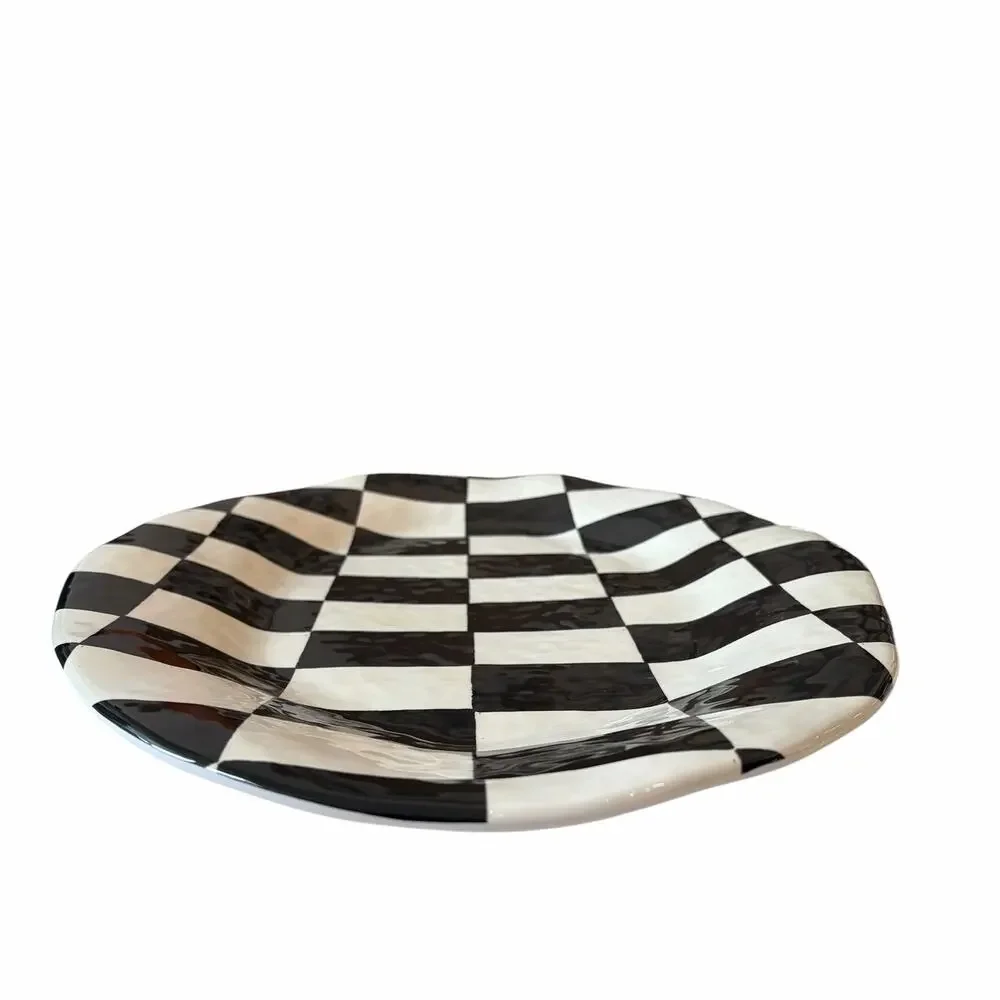 Black & White Checkered Melamine Large Serving Platter 13X18 Oval NEW